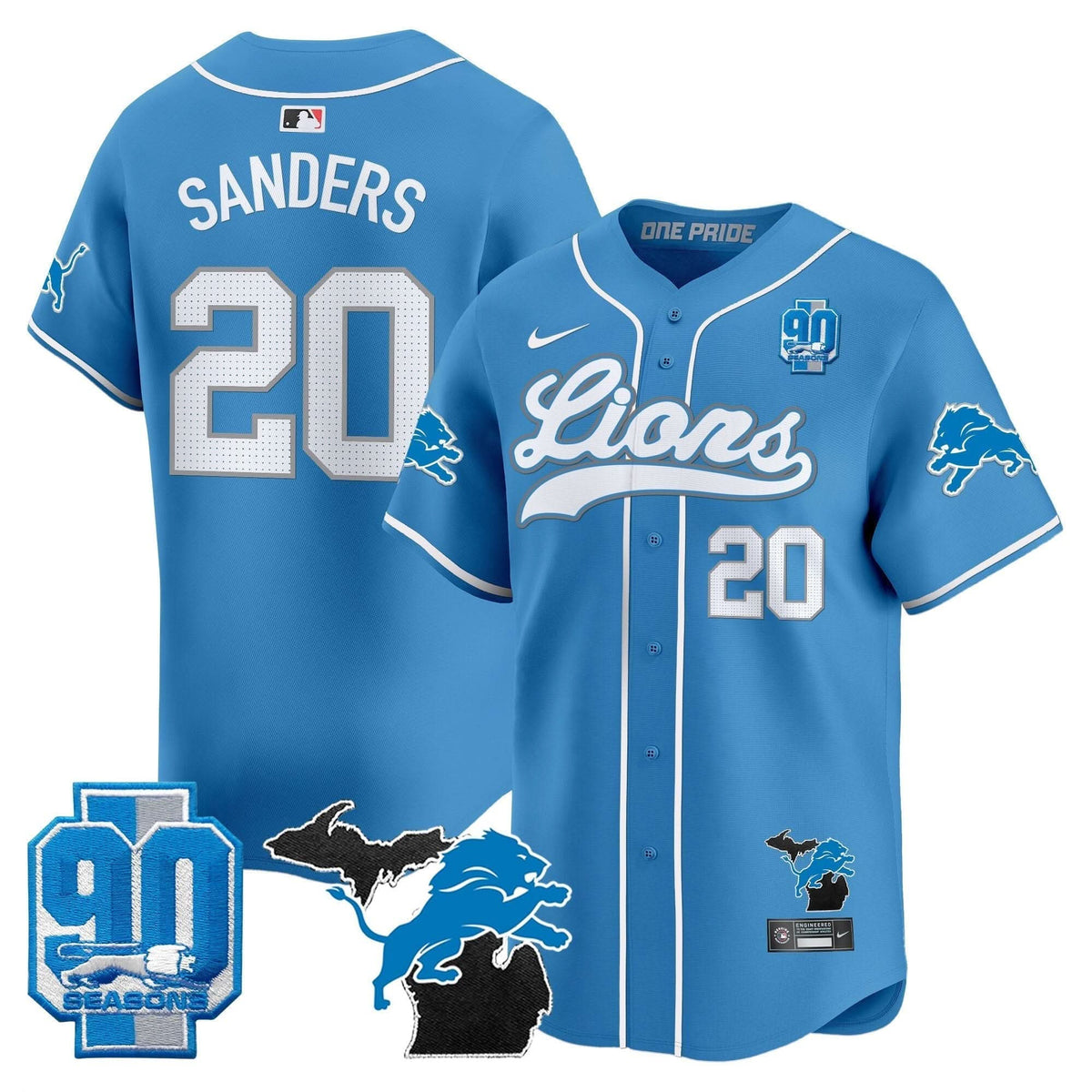 Detroit Lions 2024 Michigan & 90th Season Patch Baseball Jersey - All Stitched - image 21