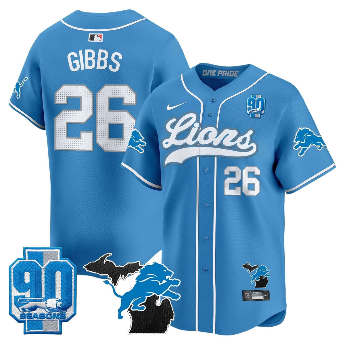 Detroit Lions 2024 Michigan & 90th Season Patch Baseball Jersey - All Stitched - image 23
