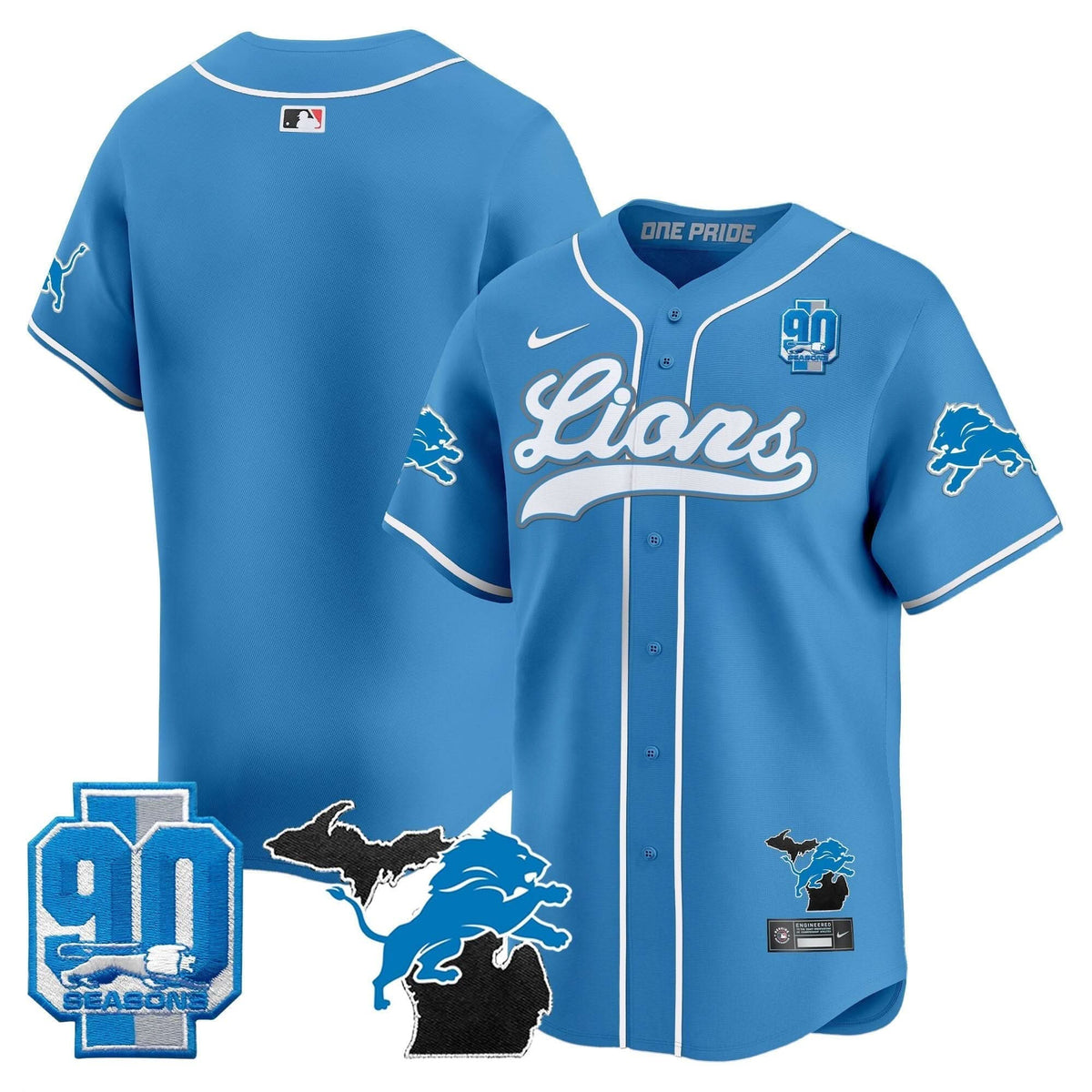 Detroit Lions 2024 Michigan & 90th Season Patch Baseball Jersey - All Stitched - image 24