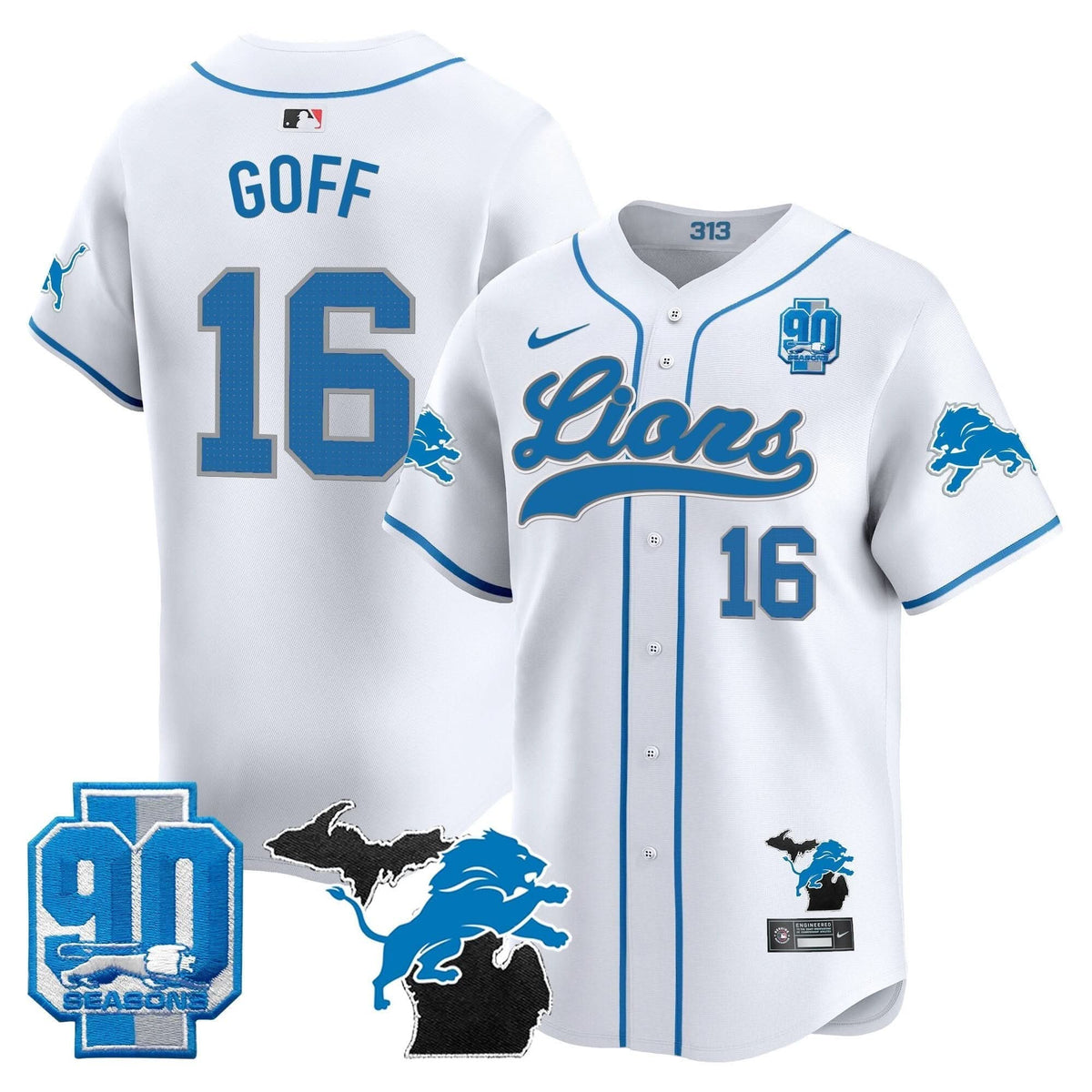 Detroit Lions 2024 Michigan & 90th Season Patch Baseball Jersey - All Stitched - image 25