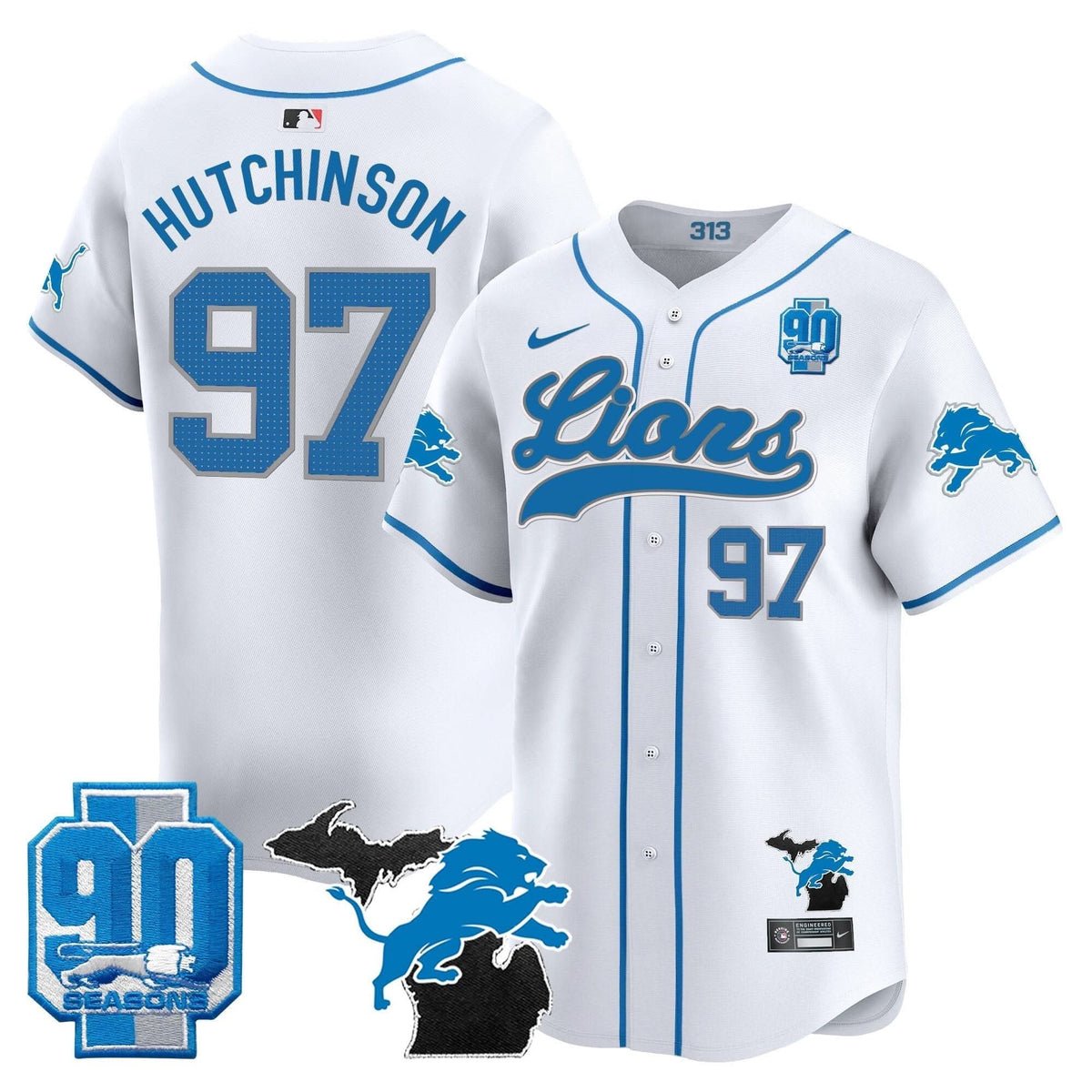 Detroit Lions 2024 Michigan & 90th Season Patch Baseball Jersey - All Stitched - image 26