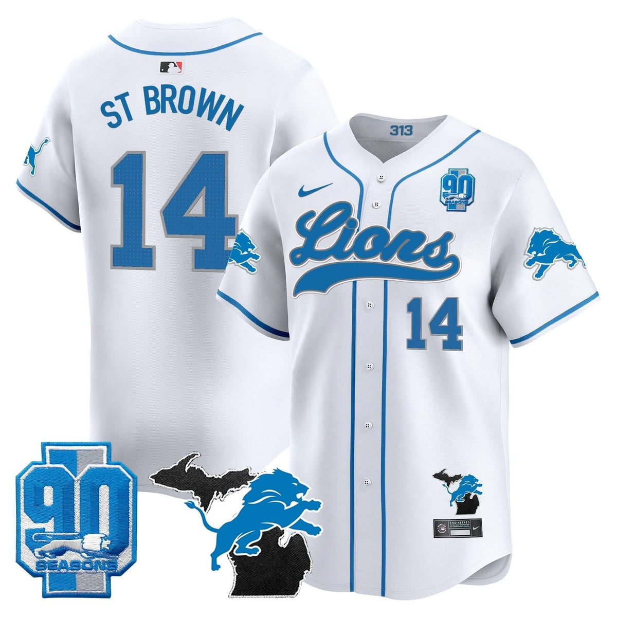 Detroit Lions 2024 Michigan & 90th Season Patch Baseball Jersey - All Stitched - image 27