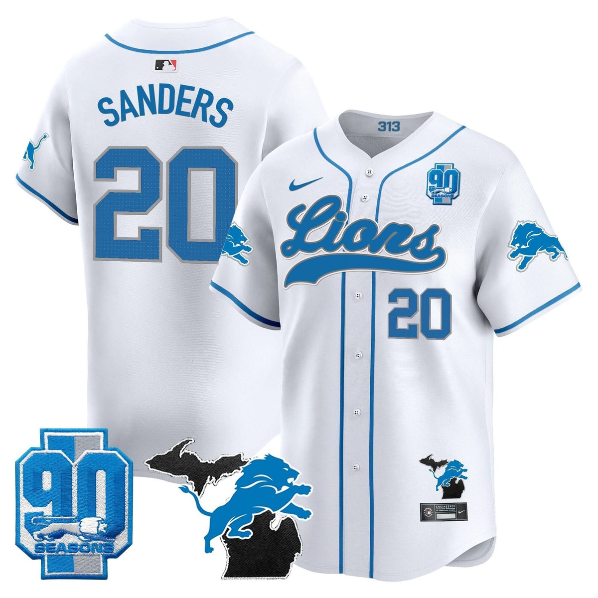 Detroit Lions 2024 Michigan & 90th Season Patch Baseball Jersey - All Stitched - image 29
