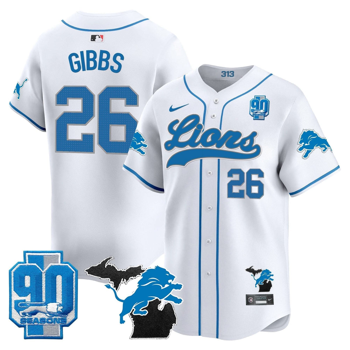 Detroit Lions 2024 Michigan & 90th Season Patch Baseball Jersey - All Stitched - image 31