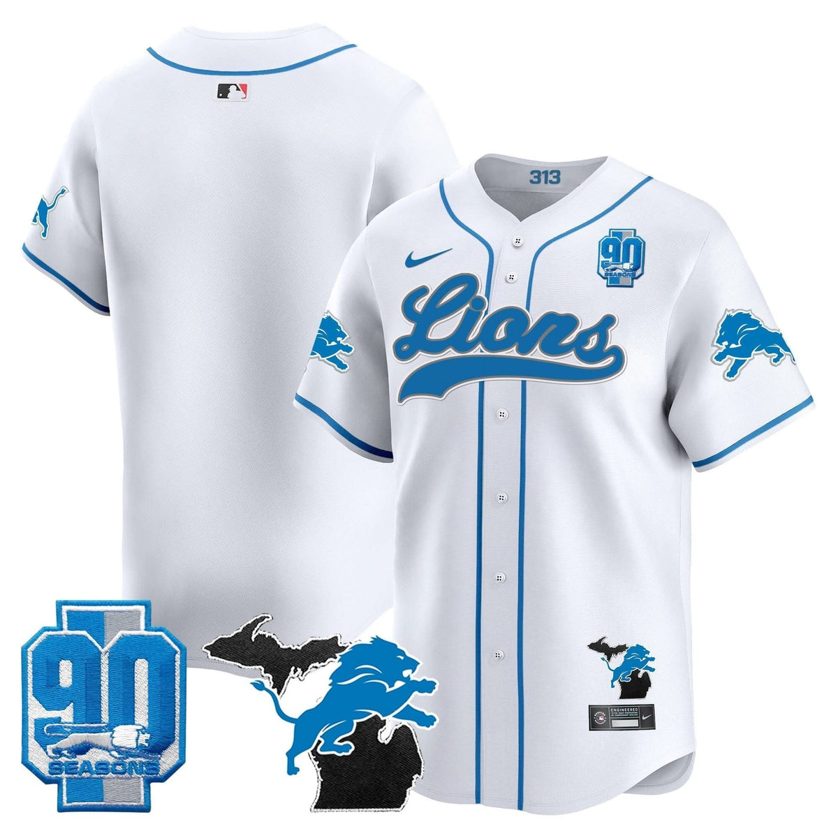 Detroit Lions 2024 Michigan & 90th Season Patch Baseball Jersey - All Stitched - image 32