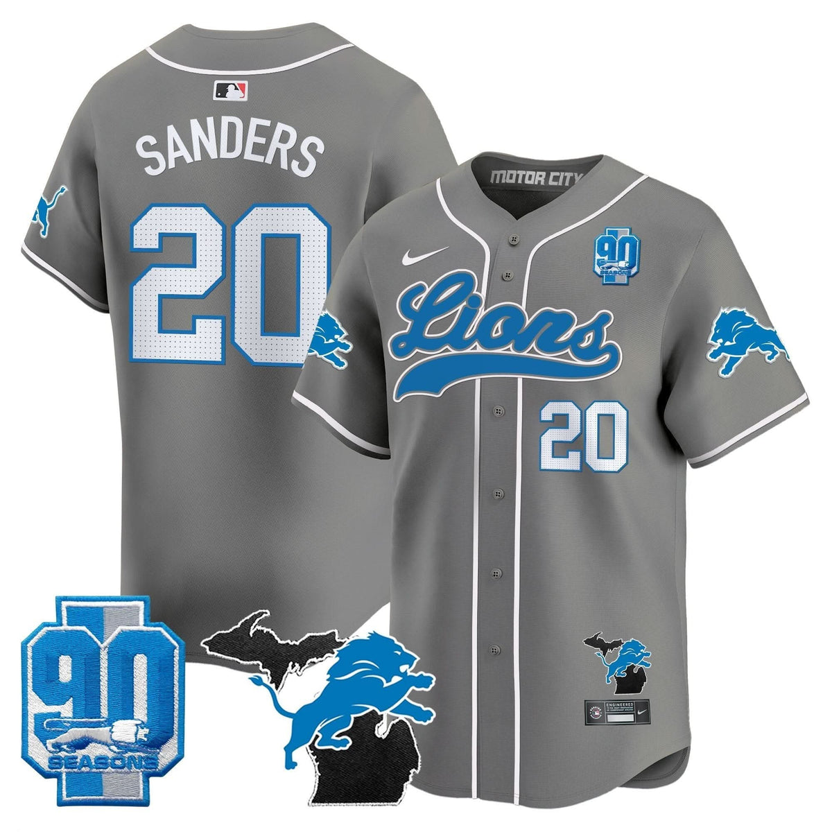Detroit Lions 2024 Michigan & 90th Season Patch Baseball Jersey - All Stitched - image 37