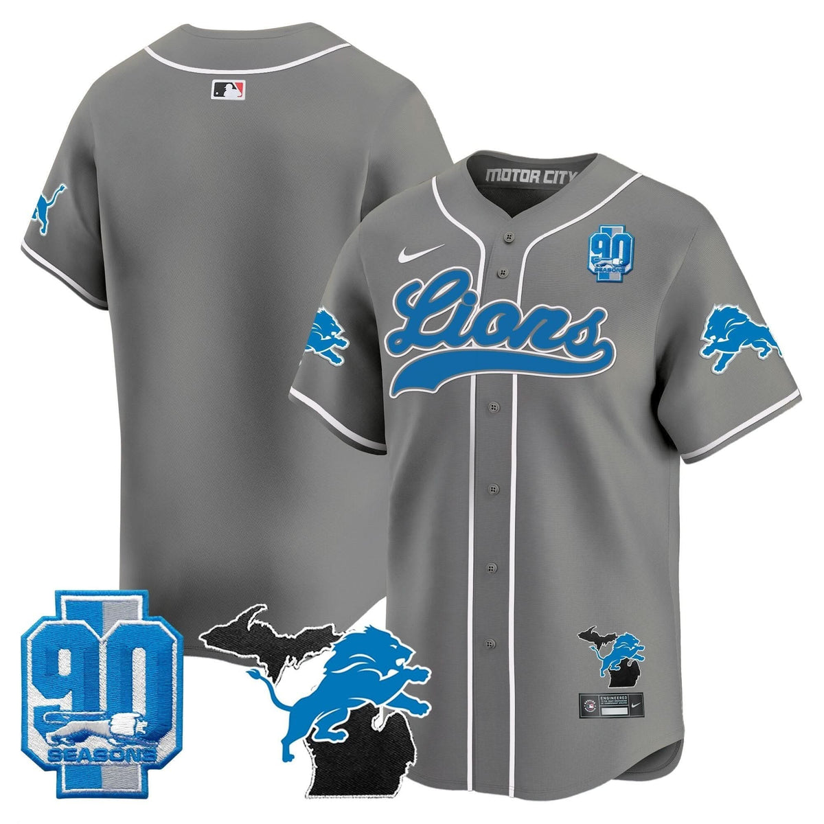 Detroit Lions 2024 Michigan & 90th Season Patch Baseball Jersey - All Stitched - image 40