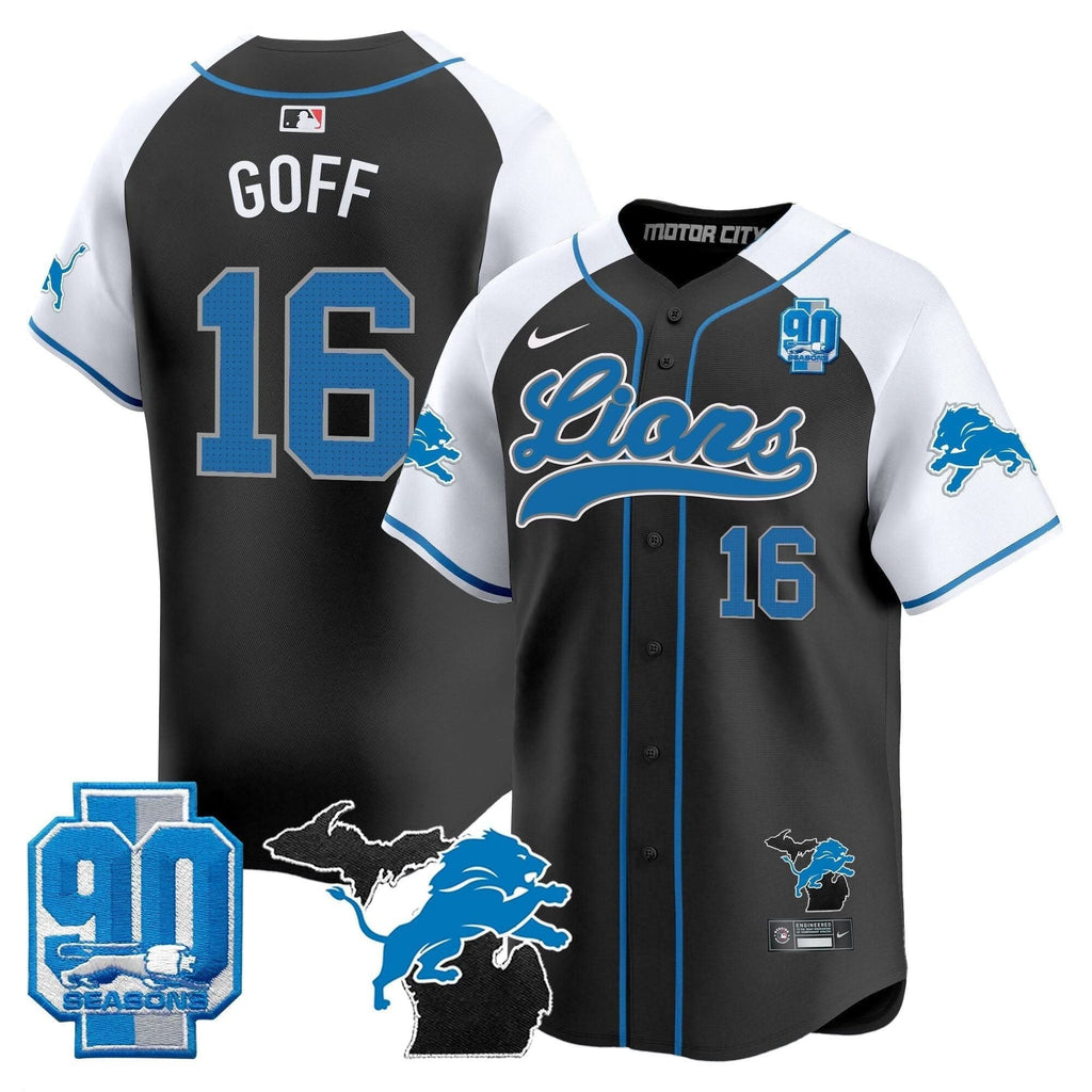 Detroit Lions 2024 Michigan & 90th Season Patch Baseball Jersey - All Stitched - image 1