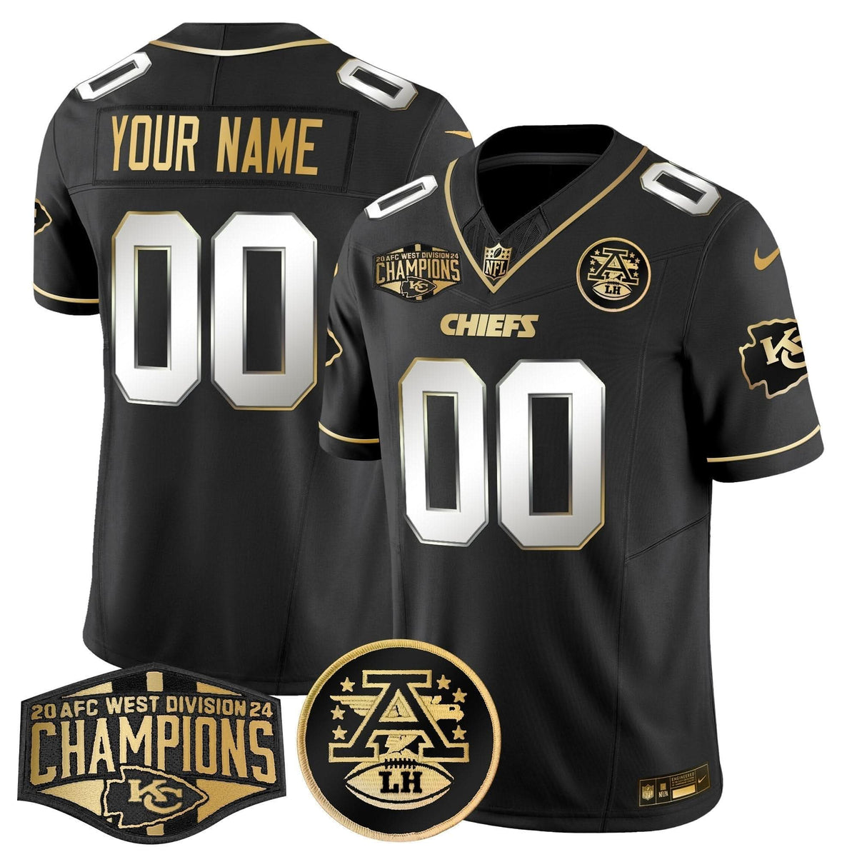 Chiefs 2024 AFC West Division Champions Patch Gold Vapor Limited Custom Jersey - All Stitched - image 4