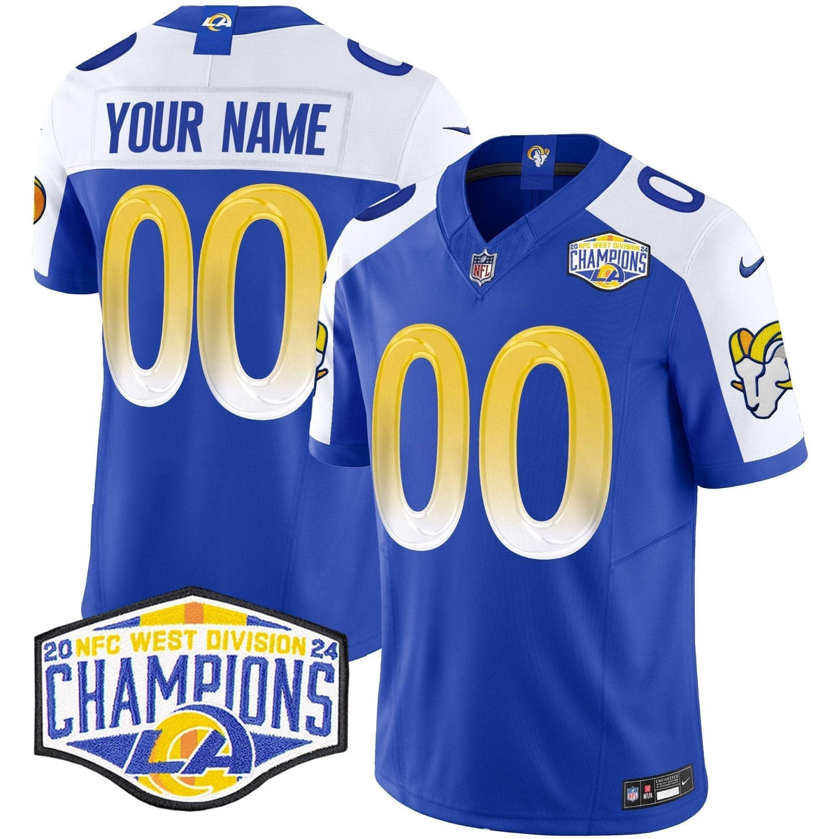 Los Angeles Rams 2024 NFC West Division Champions Vapor Limited Custom Jersey - All Stitched - image 1