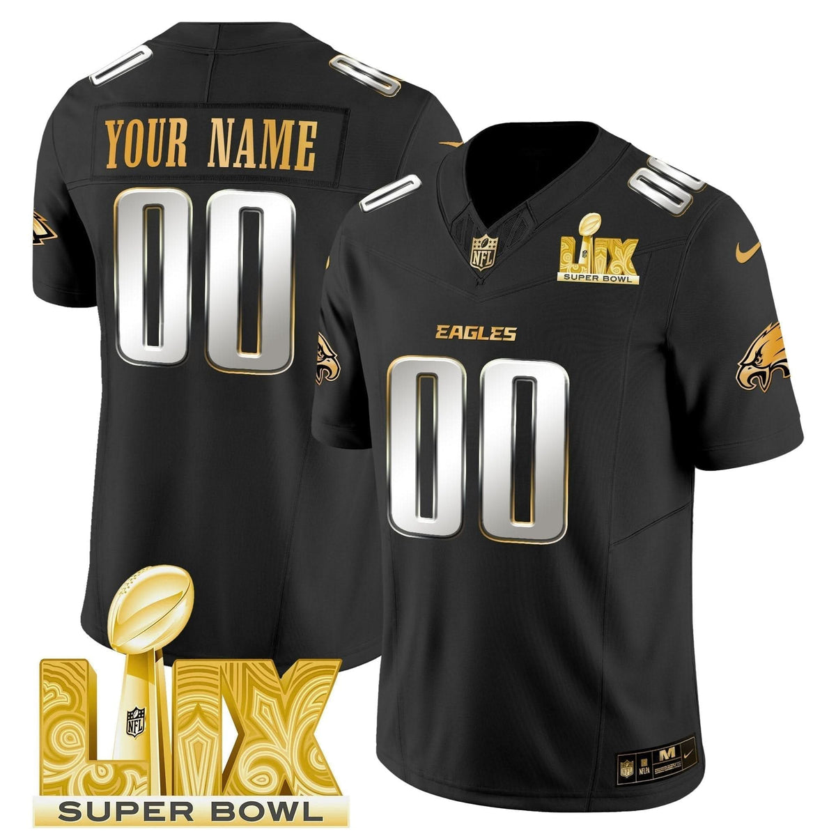 Philadelphia Eagles Super Bowl LIX Patch Gold Vapor Limited Custom Jersey - All Stitched - image 4