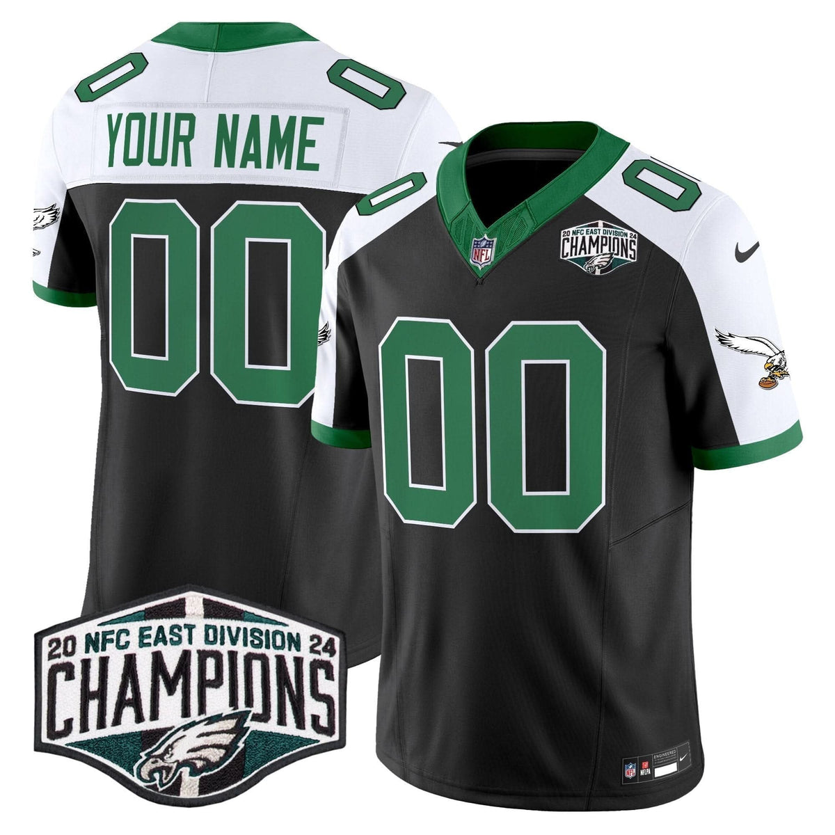 Philadelphia Eagles Kelly Green 2024 NFC East Division Champions Vapor Limited Custom Jersey V2 - All Stitched - image 2
