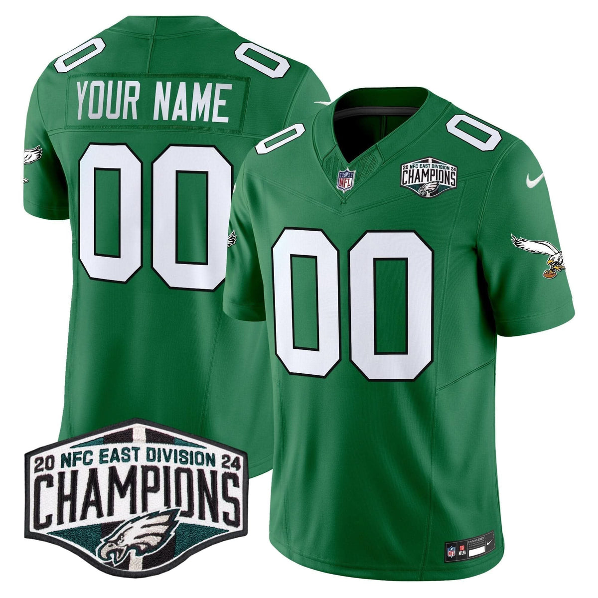 Philadelphia Eagles Kelly Green 2024 NFC East Division Champions Vapor Limited Custom Jersey V2 - All Stitched - image 4