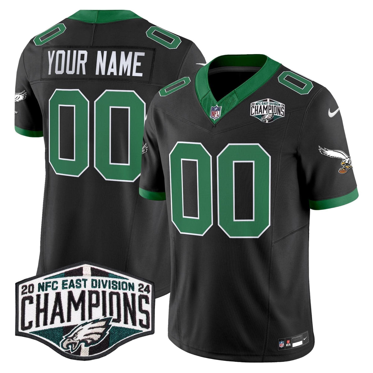 Philadelphia Eagles Kelly Green 2024 NFC East Division Champions Vapor Limited Custom Jersey V2 - All Stitched - image 5