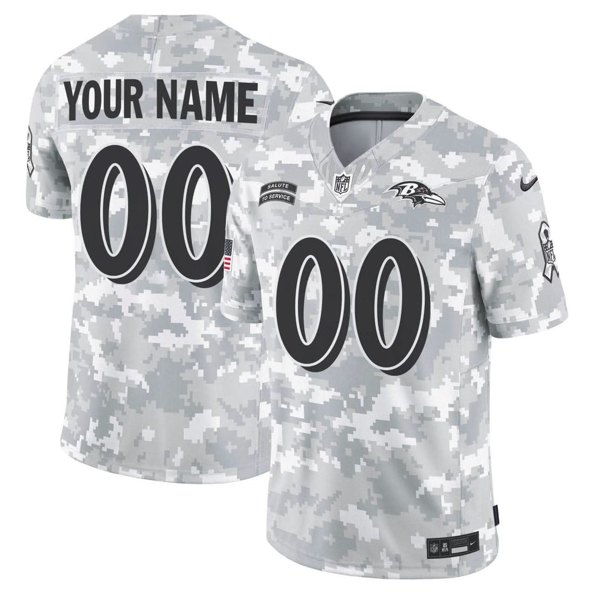 Arctic Camo Baltimore Ravens 2024 Salute to Service Custom Jersey - All Stitched - image 1