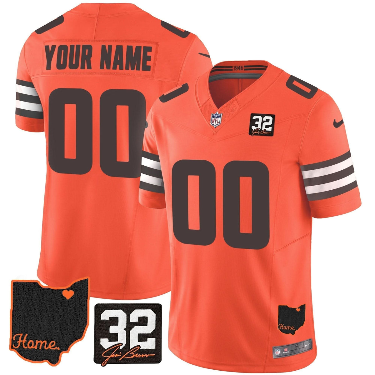 Browns #32 Jim Brown Memorial & Home Patch Custom Jersey V3 - All Stitched - image 4
