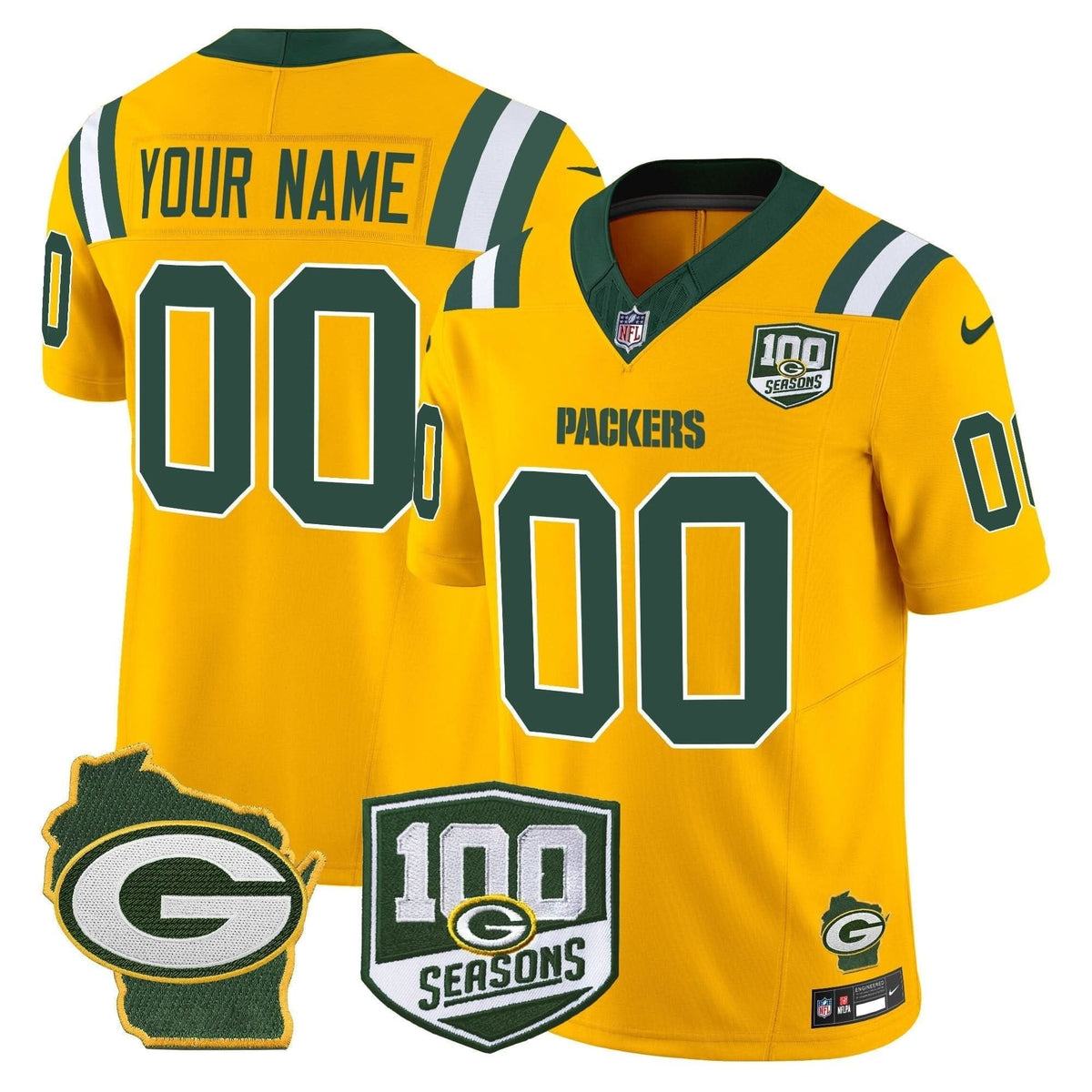 Packers 100th Season & Home Patch Vapor Limited Custom Jersey - All Stitched - image 6