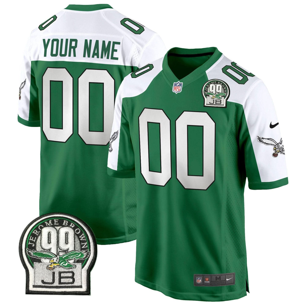 Eagles Jerome Brown Patch Kelly Green Game Custom Jersey - All Stitched - image 2