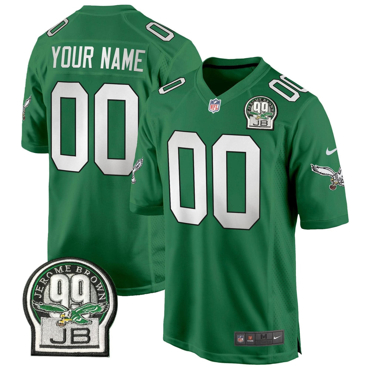 Eagles Jerome Brown Patch Kelly Green Game Custom Jersey - All Stitched - image 3