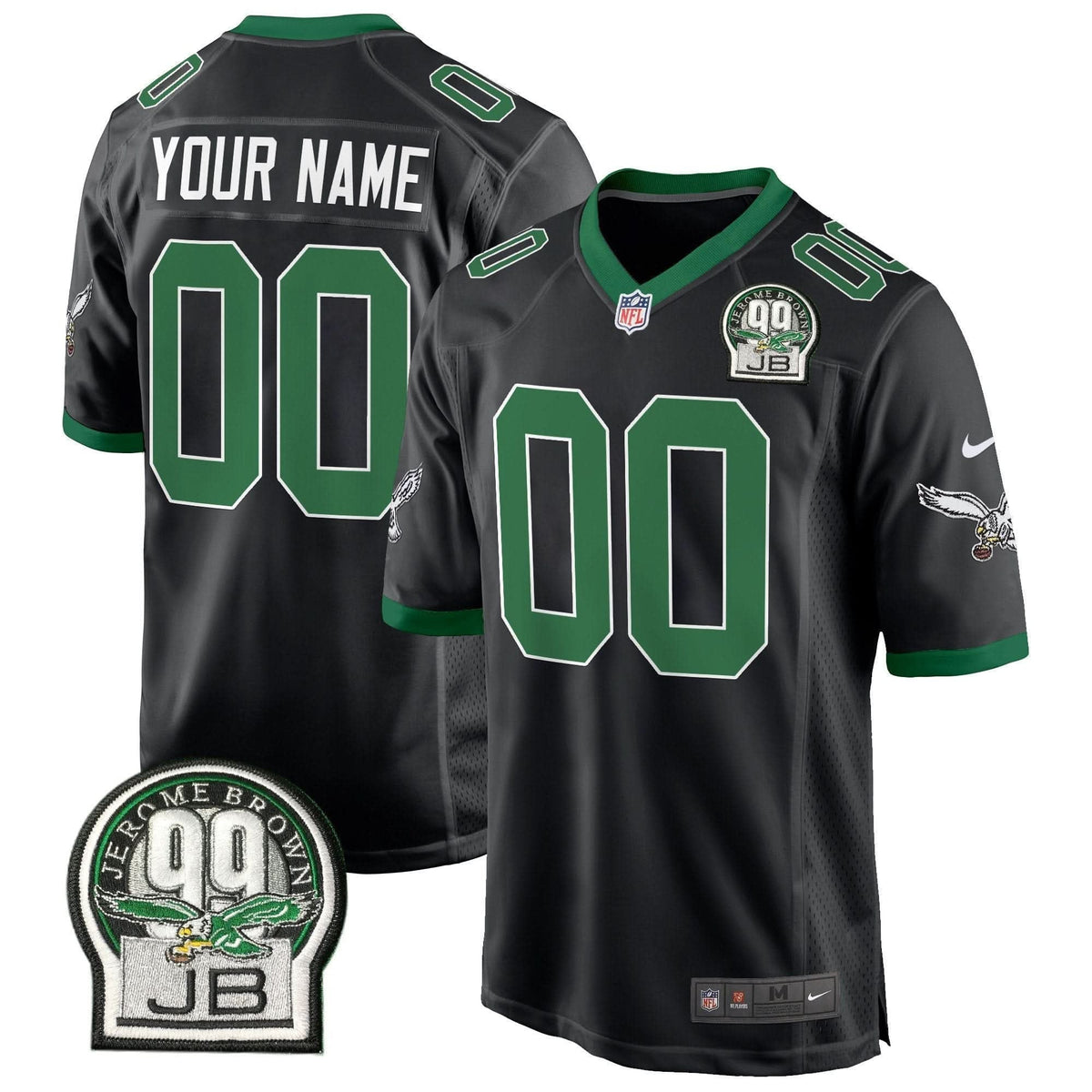 Eagles Jerome Brown Patch Kelly Green Game Custom Jersey - All Stitched - image 5