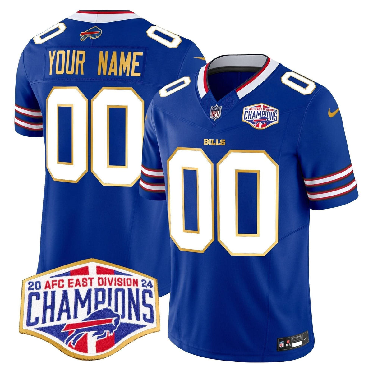 Bills 2024 AFC East Division Champions Gold Trim Vapor Limited Custom Jersey - All Stitched - image 1