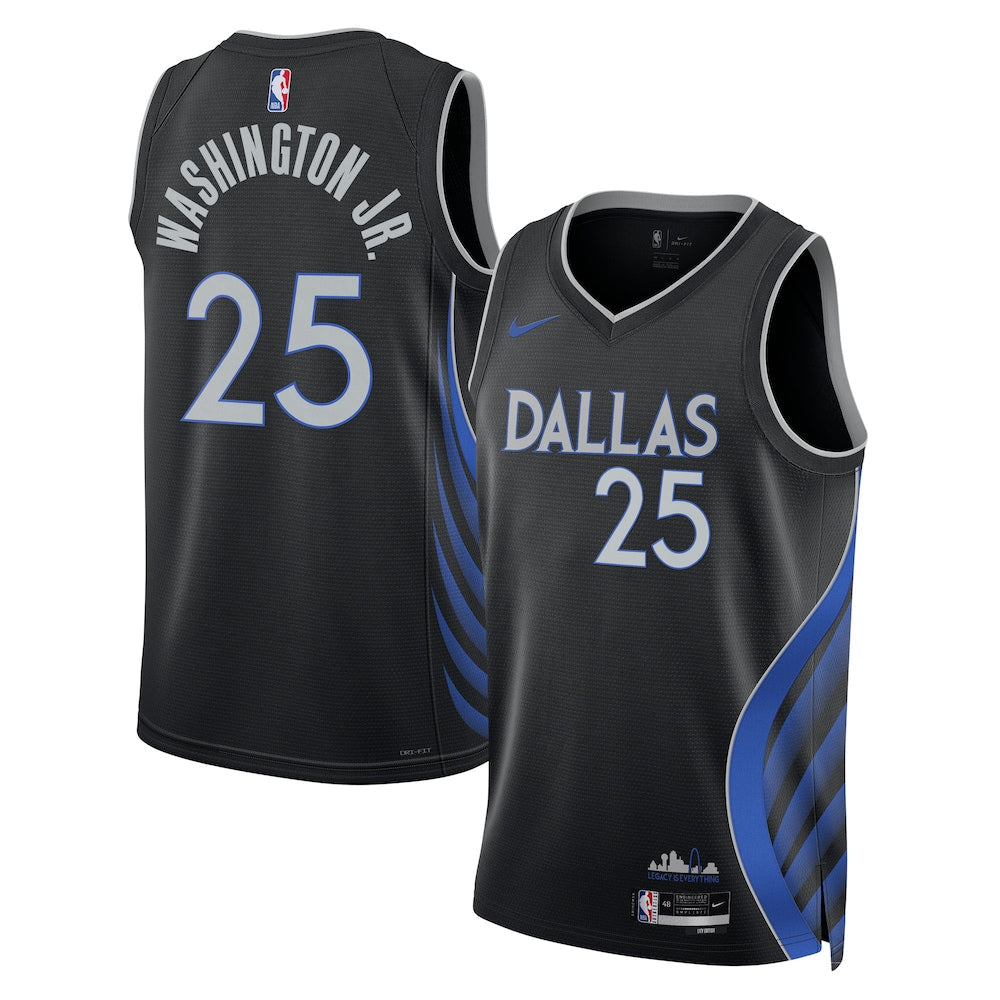 Dallas Mavericks 2025-26 City Edition Swingman Jersey Black Pj Washington Jr Unisex | Stitched Jersey RTJS 12079 - image 1