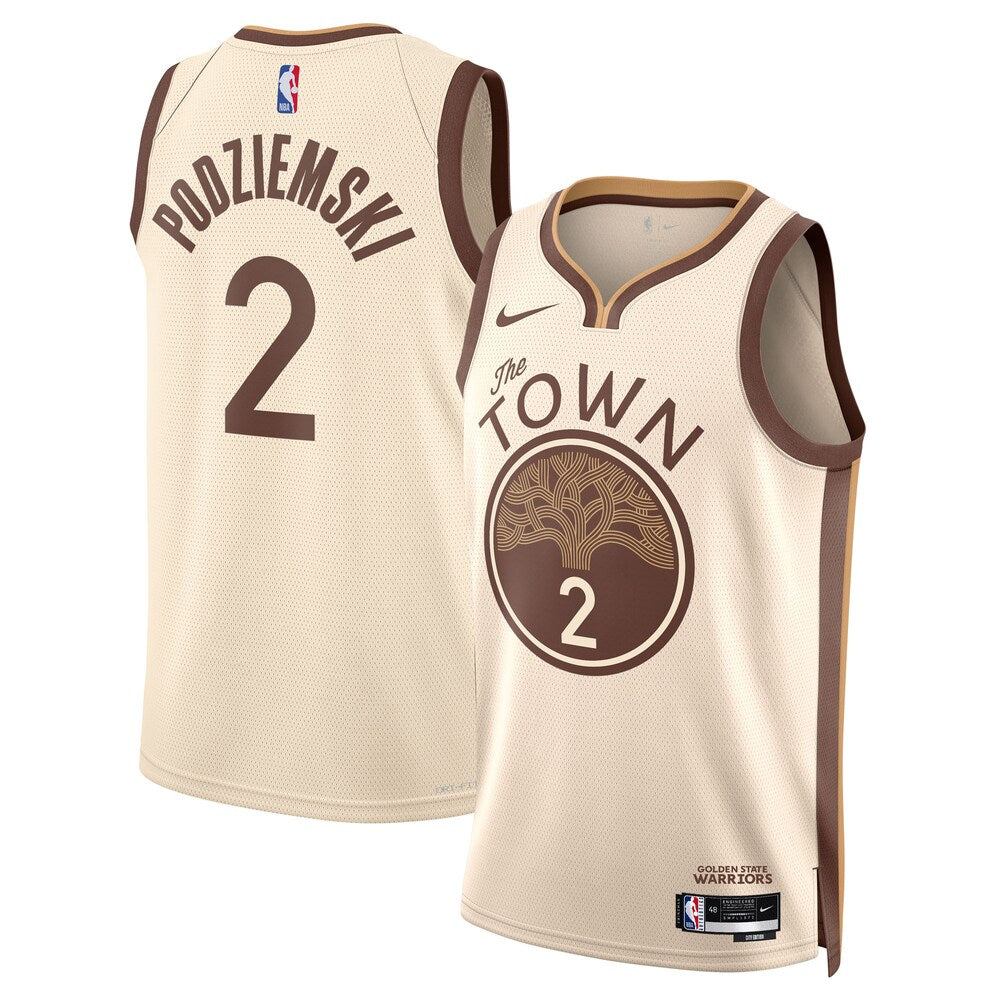 Golden State Warriors 2025-26 City Edition Swingman Jersey Tan Brandin Podziemski Unisex | Stitched Jersey RTJS 12038 - image 1