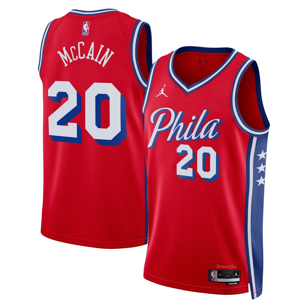 Philadelphia 76Ers Jordan Brand Statement Edition Swingman Jersey Red Jared Mccain Unisex | Stitched Jersey RTJS 11987 - image 1
