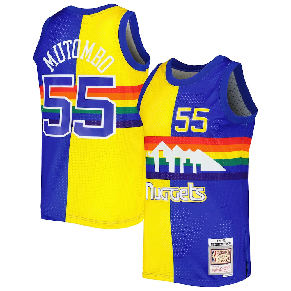 Dikembe Mutombo Royalgold Denver Nuggets Hardwood Classics 199192 Split Swingman Jersey | Stitched Jersey RTJS 11940 - image 1