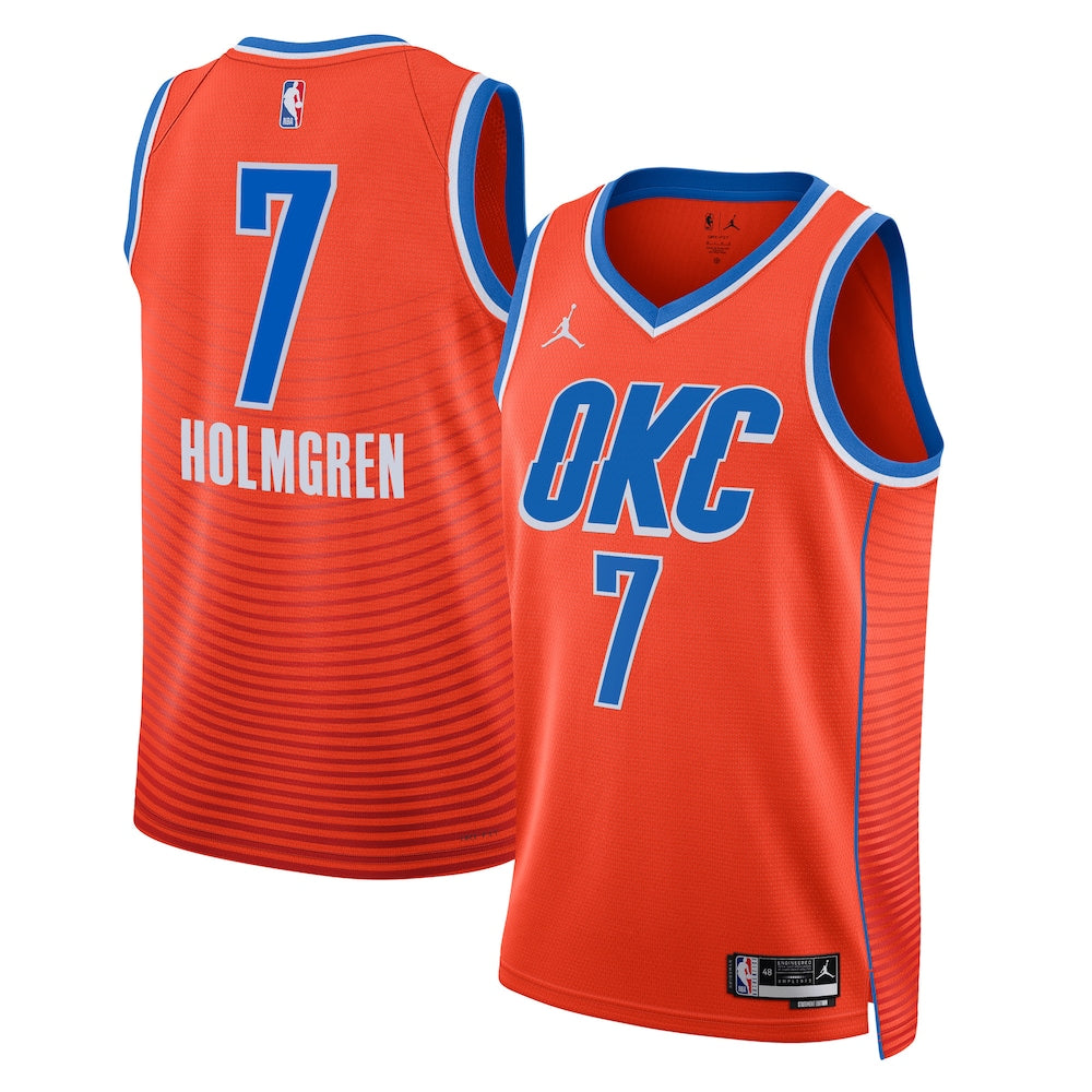 Oklahoma City Thunder Jordan Statement Edition Swingman Jersey Orange Chet Holmgren Unisex | Stitched Jersey RTJS 11922 - image 1