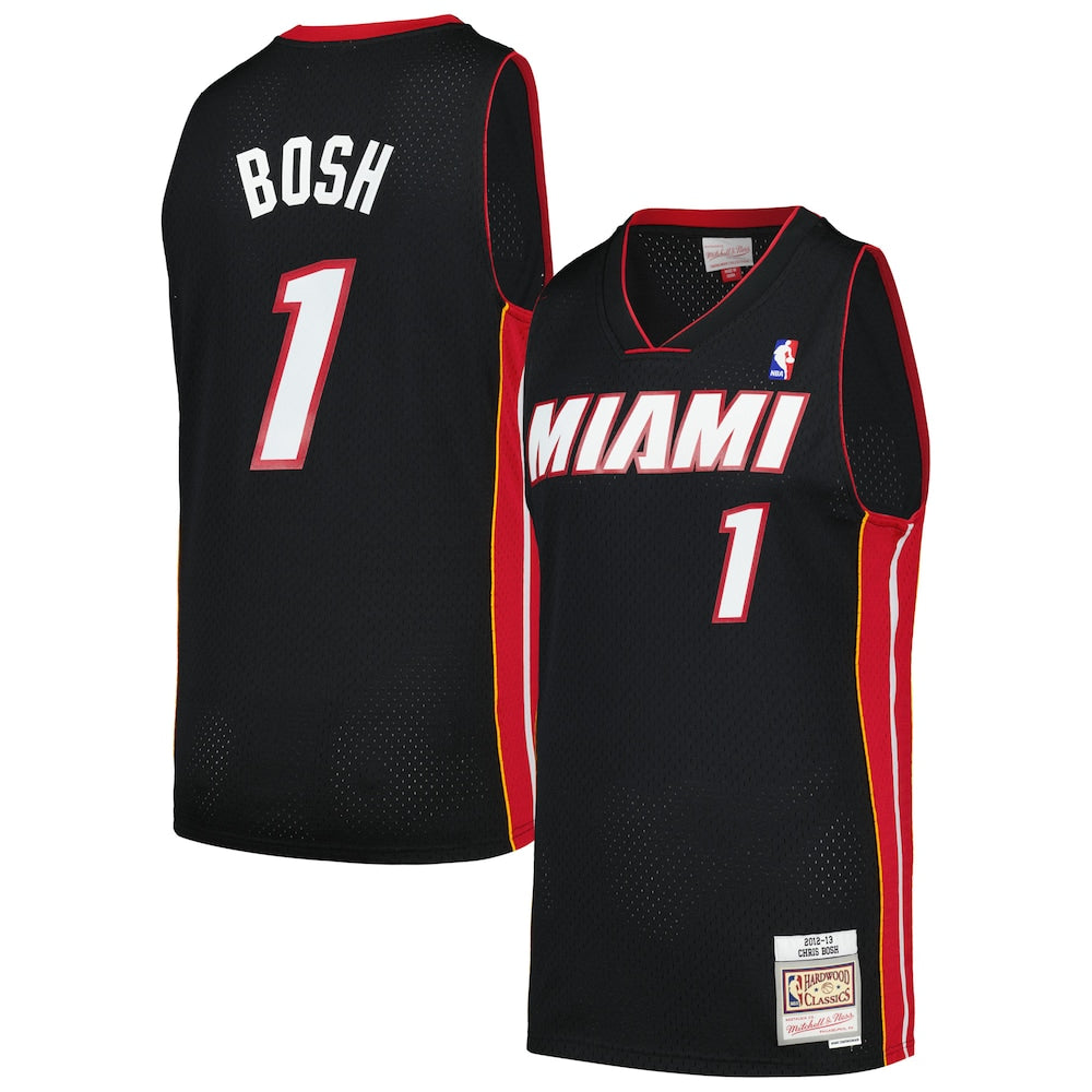 Chris Bosh Black Miami Heat 201213 Hardwood Classics Swingman Jersey | Stitched Jersey RTJS 11864 - image 1