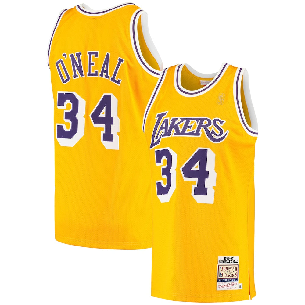 Shaquille Oneal Gold Los Angeles Lakers 199697 Hardwood Classics Jersey | Stitched Jersey RTJS 11804 - image 1