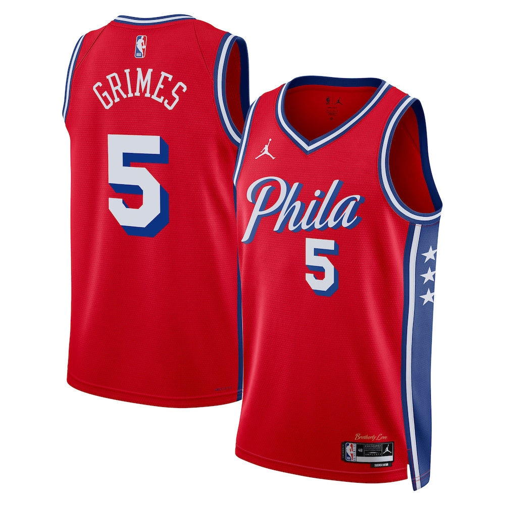 Philadelphia 76Ers Jordan Brand Statement Edition Swingman Jersey Red Quentin Grimes Unisex | Stitched Jersey RTJS 11771 - image 1