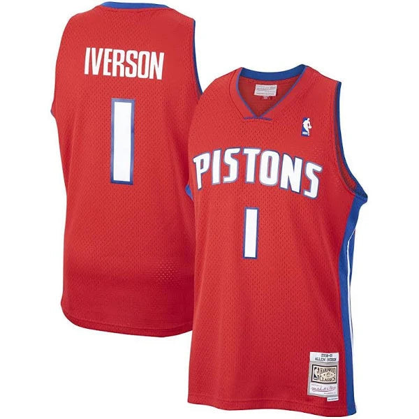 Detroit Pistons Allen Iverson 2008-09 Mitchell & Ness Red Basketball Jersey - image 1