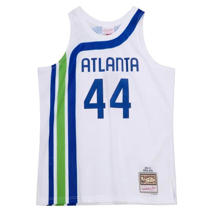 Men's Atlanta Hawks Pete Maravich Mitchell & Ness White 1971-72 Hardwood Classics Swingman Jersey - image 2