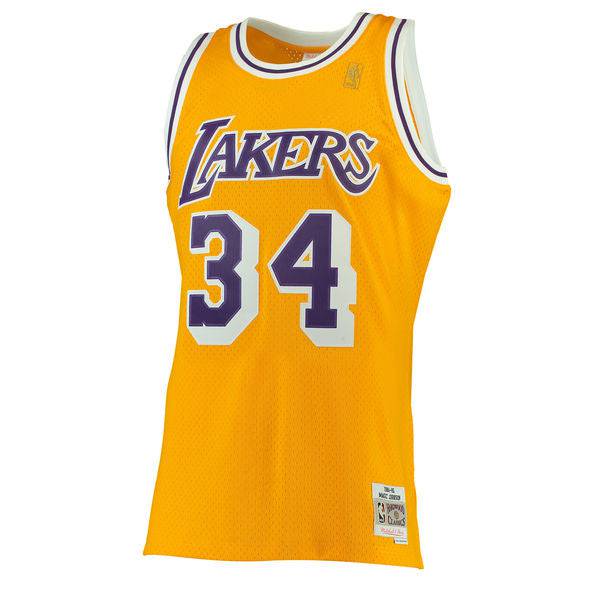 Men's Los Angeles Lakers Shaquille O'Neal Mitchell & Ness Gold 1996-97 Hardwood Classics Swingman Jersey - image 2