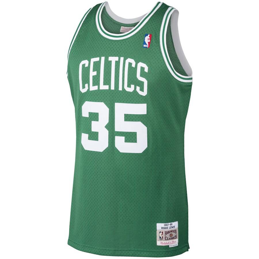 Men's Boston Celtics Reggie Lewis Mitchell & Ness Kelly Green 1987-88 Hardwood Classics Swingman Jersey - image 3