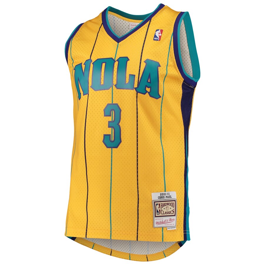 Men's New Orleans Hornets Chris Paul Mitchell & Ness Yellow Hardwood Classics Swingman Jersey - image 2