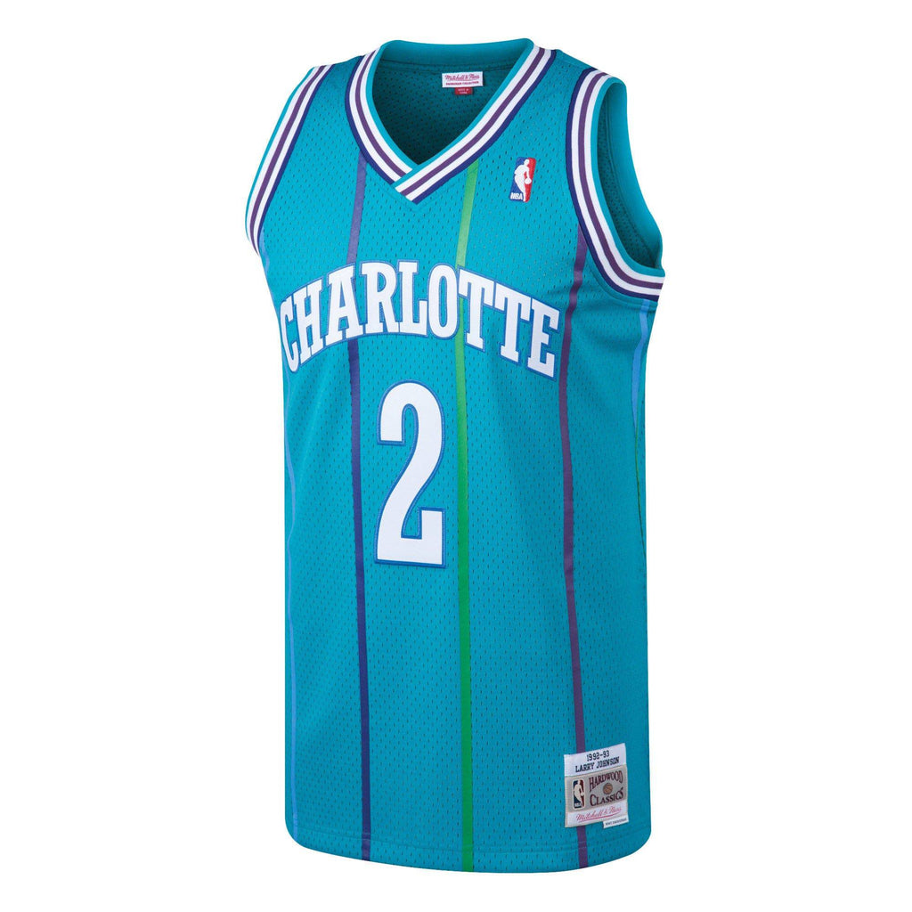 Men's Mitchell & Ness Larry Johnson Charlotte Hornets Teal 1992-93 Hardwood Classics Swingman Jersey - image 2