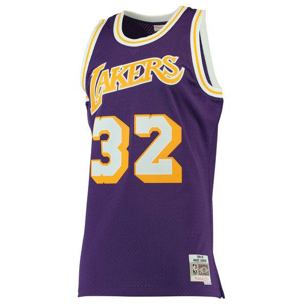 Men's Los Angeles Lakers Magic Johnson Mitchell & Ness Purple 1984-85 Hardwood Classics Swingman Jersey - image 2