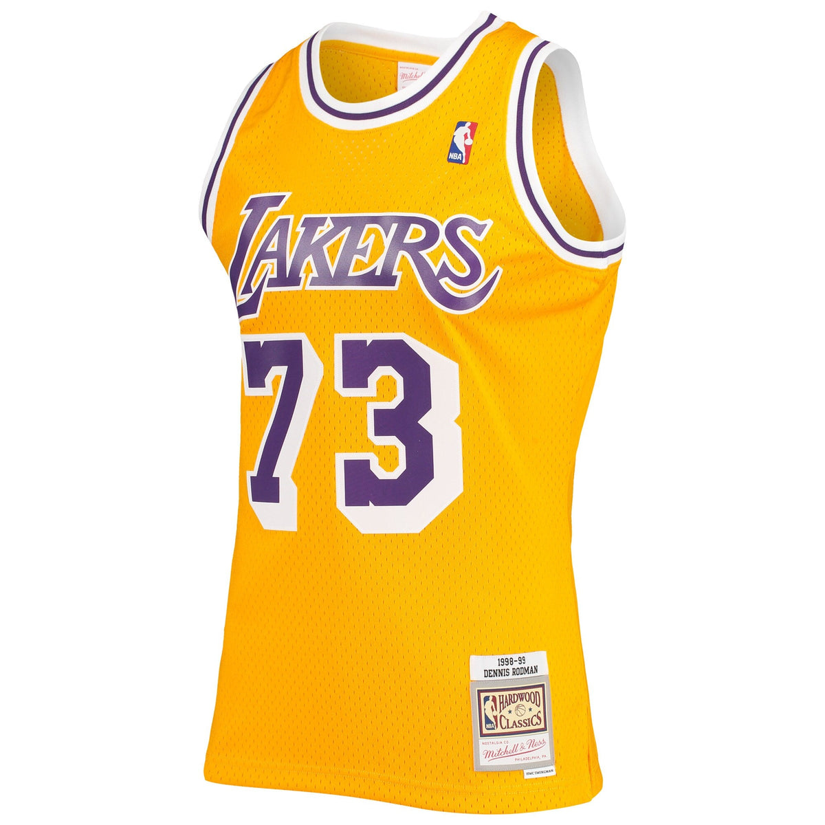 Men's Los Angeles Lakers Dennis Rodman Mitchell & Ness 1998-99 Hardwood Classics Gold Swingman Jersey - image 2