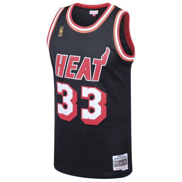 Men's Miami Heat Alonzo Mourning Mitchell & Ness Black 1996-97 Hardwood Classics Swingman Jersey - image 2