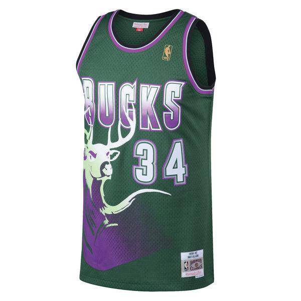 Men's Milwaukee Bucks Ray Allen Mitchell & Ness Kelly Green 1996-97 Hardwood Classics Swingman Jersey - image 2