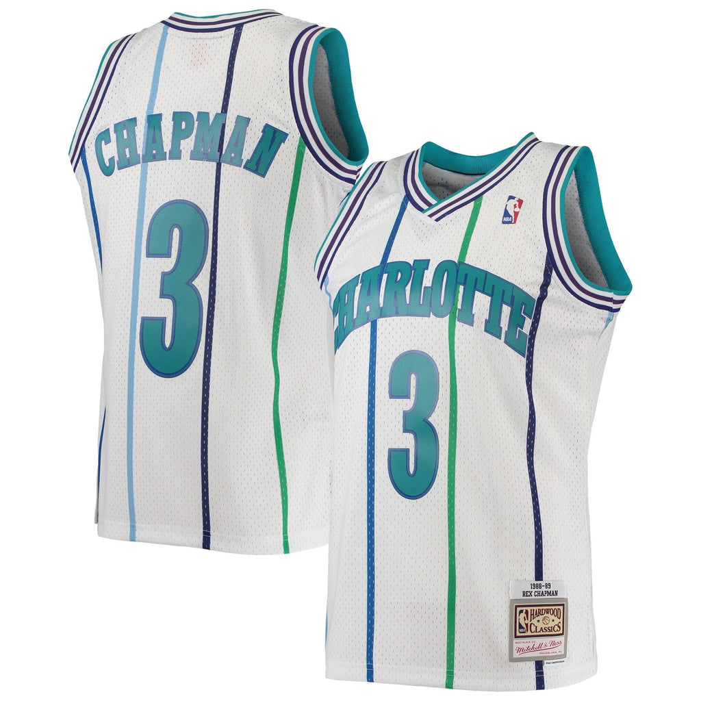 Charlotte Hornets Rex Chapman Mitchell & Ness White 1988-89 Hardwood Classics Swingman Jersey - image 1
