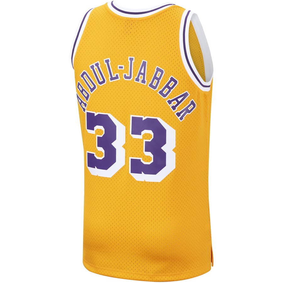 Men's Los Angeles Lakers Kareem Abdul-Jabbar Mitchell & Ness Gold 1984-85 Hardwood Classics Swingman Jersey - image 3