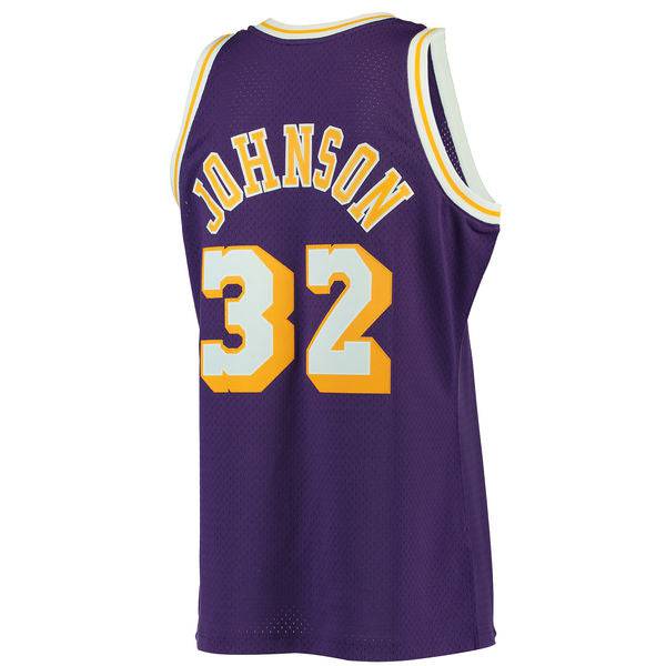 Men's Los Angeles Lakers Magic Johnson Mitchell & Ness Purple 1984-85 Hardwood Classics Swingman Jersey - image 3