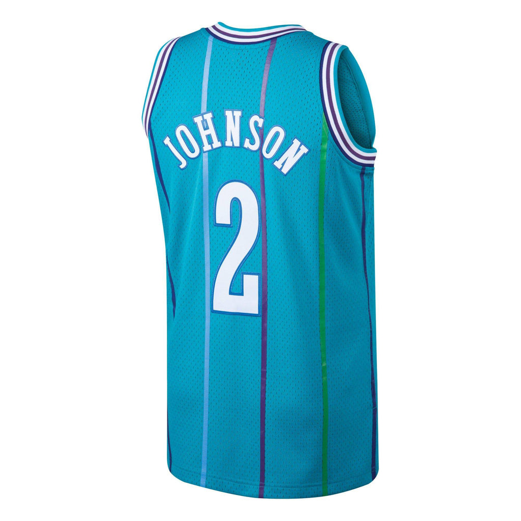 Men's Mitchell & Ness Larry Johnson Charlotte Hornets Teal 1992-93 Hardwood Classics Swingman Jersey - image 3