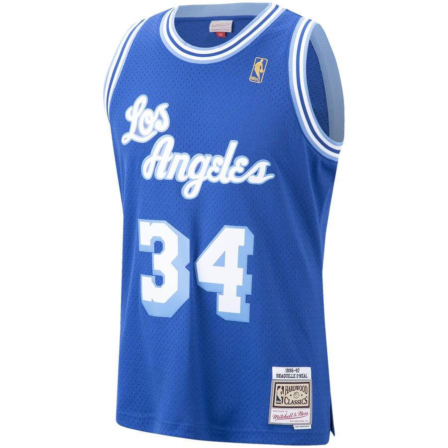 Men's Los Angeles Lakers Shaquille O'Neal Mitchell & Ness NBA Mens Hardwood Classic 1996-97 Swingman Blue Jersey - image 2