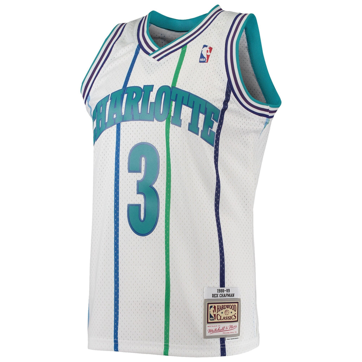Charlotte Hornets Rex Chapman Mitchell & Ness White 1988-89 Hardwood Classics Swingman Jersey - image 2