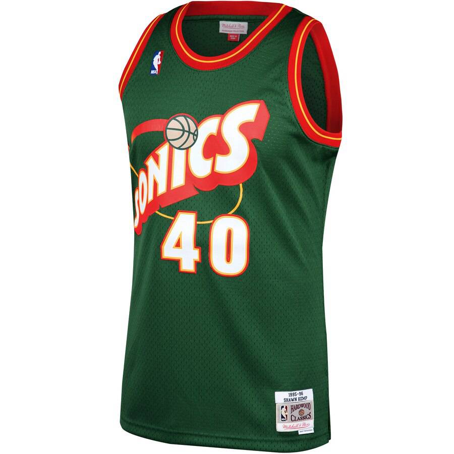 Men's Shawn Kemp Seattle Supersonics Mitchell & Ness 1996-96 Green NBA Swingman Hardwood Classics Jersey - image 2
